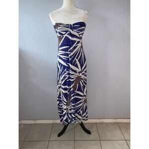 Fighting Eel Strapless Maxi Dress Sweetheart Pineapple Print Blue XS